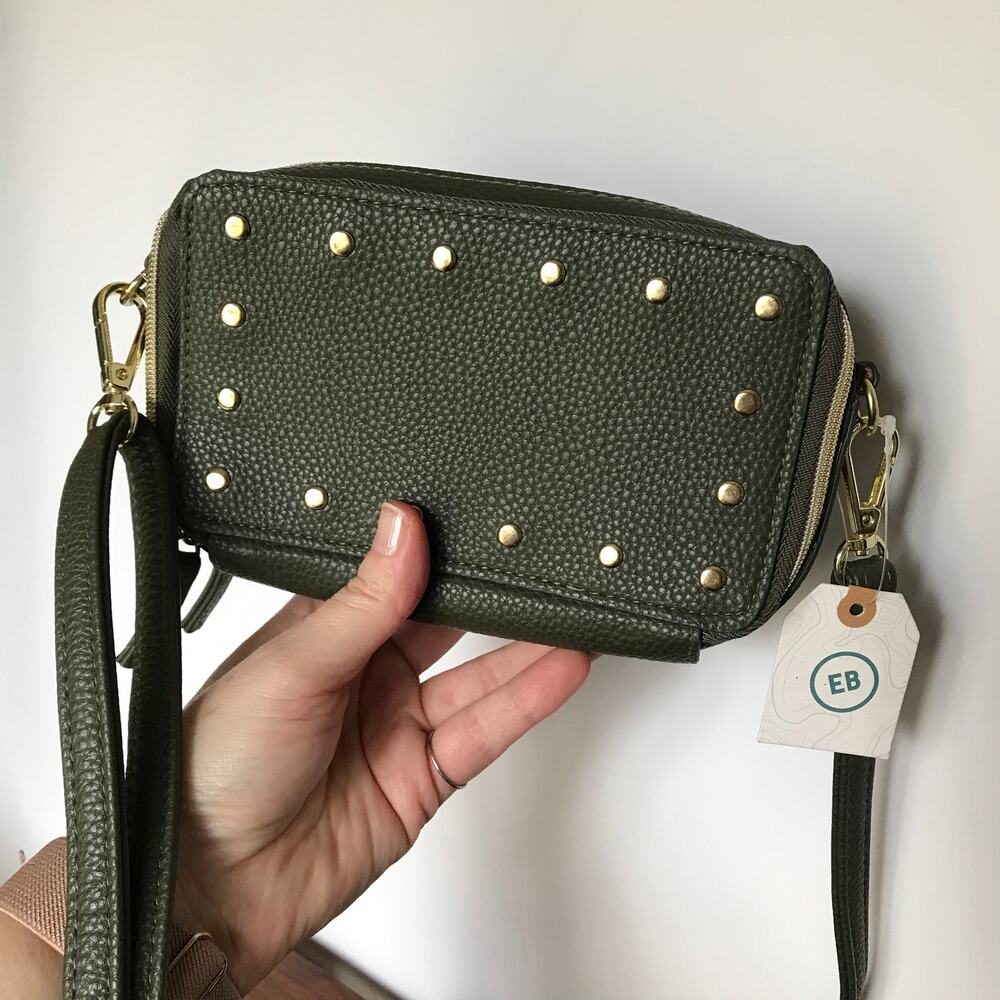 Earthbound Trading Company Olive Green Studded Vegan Leather Boho Purse